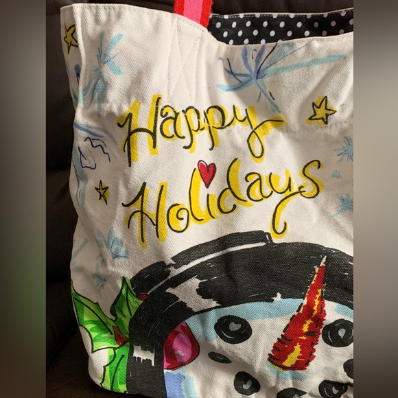 Large Brighton Snow Day  Snowman canvas tote - Picture 4 of 11